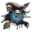 indian skeleton throwing spear  tattoo design idea