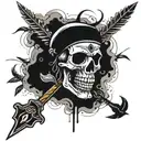 indian skeleton throwing spear  tattoo design idea