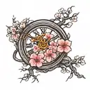 cherry blossom tree with roots around a clock    tattoo design idea
