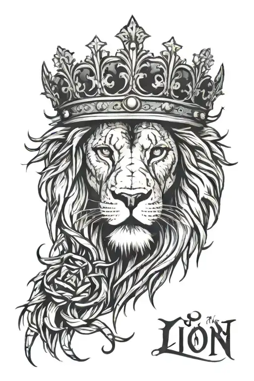 lion wearing crown of thorns with cross tattoo design idea