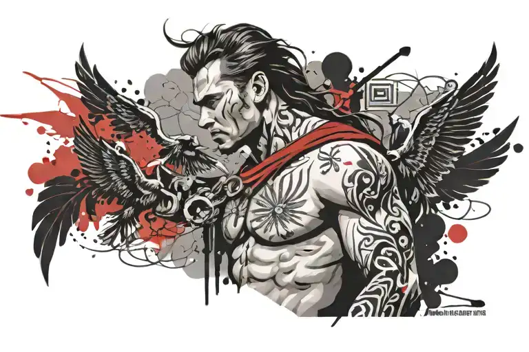 a back tattoo in the style of Slavic culture that represents strength and intelligence tattoo design idea