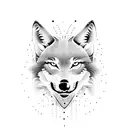 A dotwork tattoo of a wolf silhouette with a guitar in its mouth tattoo design idea