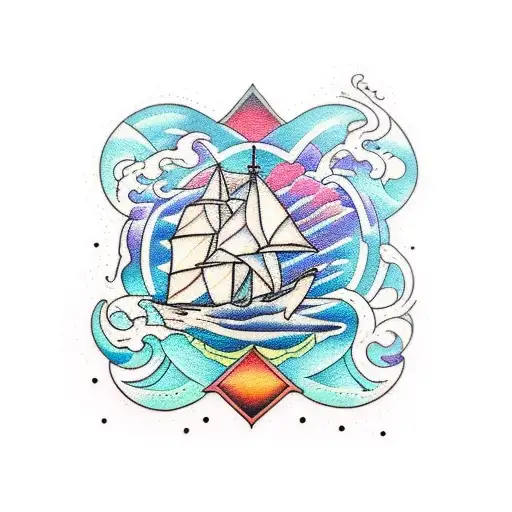 shattered and peaceful, glass, sea tattoo design idea