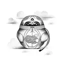A Daruma Doll on clouds tattoo design idea