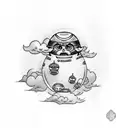 A Daruma Doll on clouds tattoo design idea