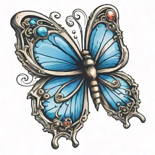 a butterfly with birthstone in wings sapphire gemstone tattoo design idea