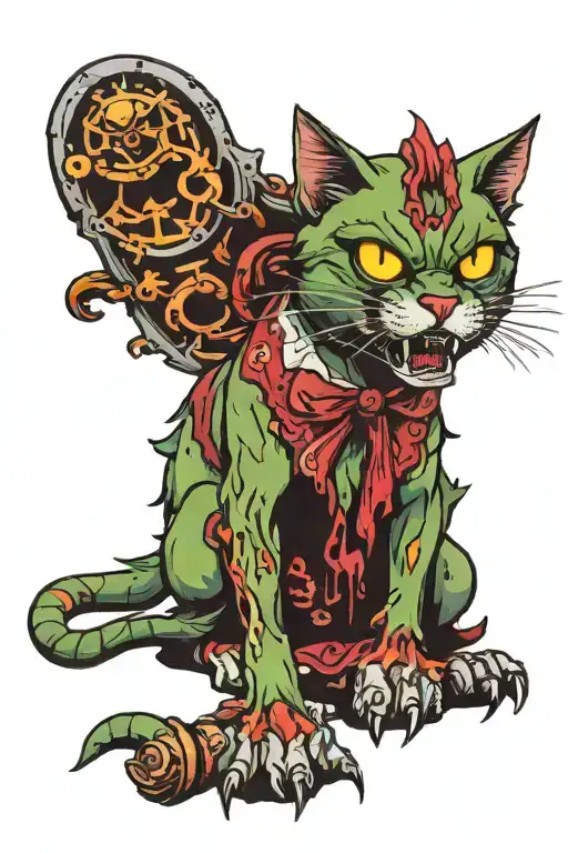 zombie cat tattoo design idea
