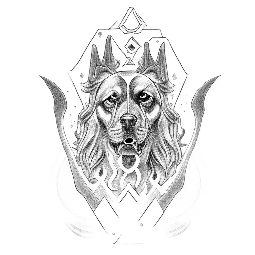 deus hades com o seu cachorro cerberus em uma briga contra zeus  tattoo design idea