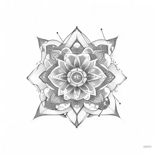 sternum A geometric representation of a botanical flower surrounded by various plants tattoo design idea