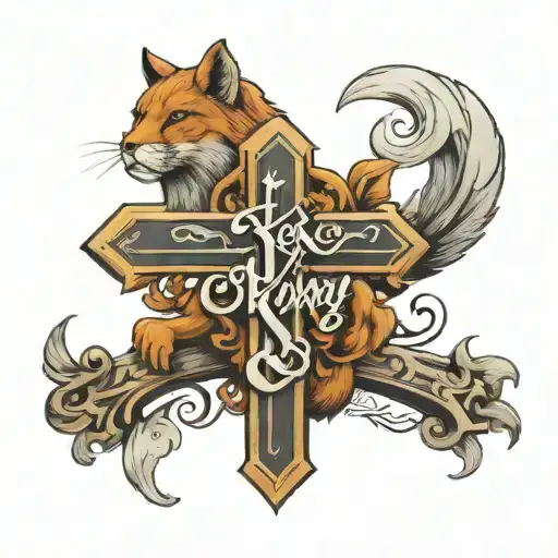 CROSS SKY LETTERING ANIMAL tattoo design idea