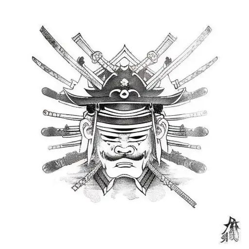 Japanese "Samurai With Broken Mask" Tattoo Idea BlackInk AI