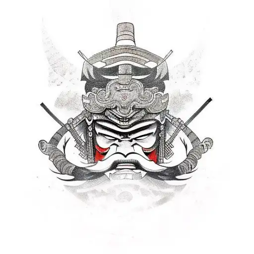 Japanese "Samurai With Broken Mask" Tattoo Idea BlackInk AI