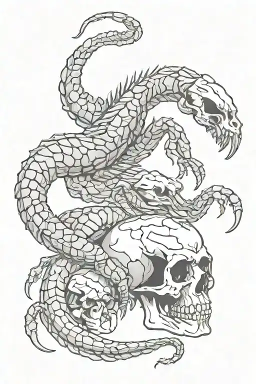 Scorpion wrapping tail around skull in irezumi style for side tattoo design idea
