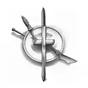 A black-grey tattoo of a baker's rolling pin crossed with a sword, representing the client's passion for both baking and weaponry tattoo design idea