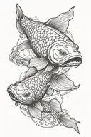 Video game controller morphing into a Japanese koi fish swimming upstream tattoo design idea