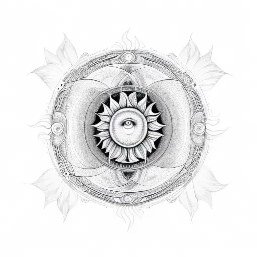 An intricate mandala design featuring the sun and moon in a yin-yang arrangement tattoo design idea