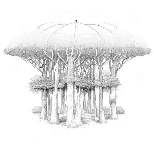 the canopy of the trees. It should be sheltering, supporting, protecting something and the canopy should feel magical tattoo design idea