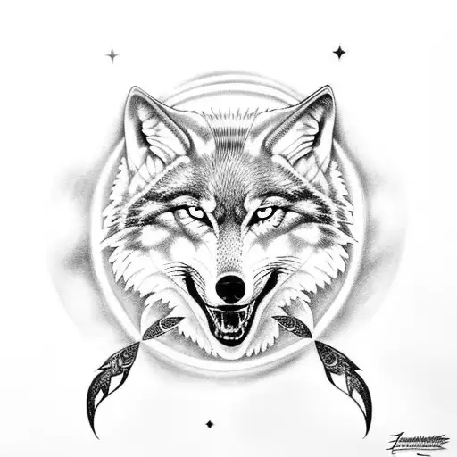 Tattoo of a wolf transforming into a metallic creature under a full moon tattoo design idea