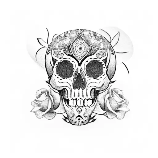 skull with roses and mandalas  tattoo design idea
