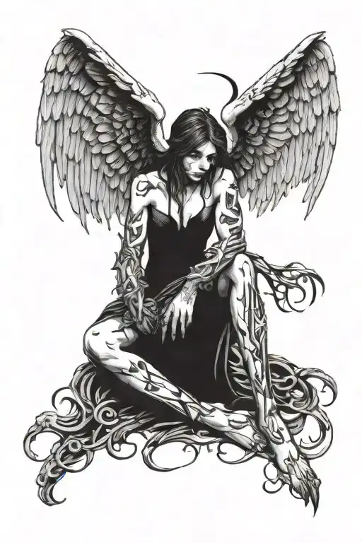 fallen angel half demon tattoo design idea