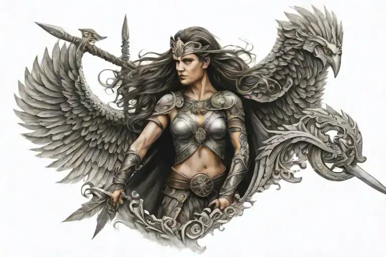 Valkyrie warrior with intricate tattoo design idea