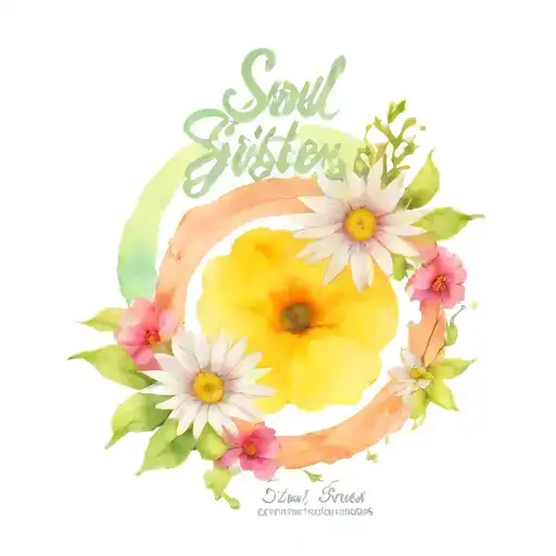 The words "Soul Sisters" surrounded my daisys and morning glory flowers tattoo design idea