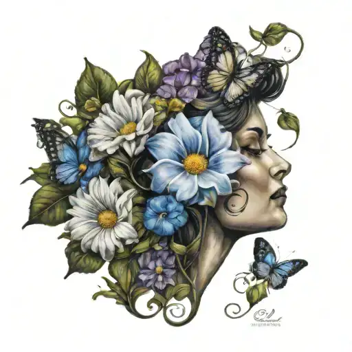 "Soul Sisters" surrounded by Daisys and morning glory flowers  tattoo design idea