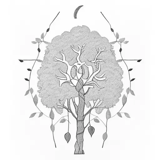 A minimalist tattoo featuring a family tree with subtle jungle elements, representing the strength and growth of family bonds tattoo design idea
