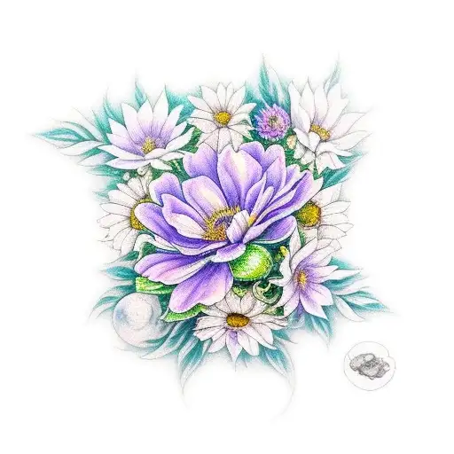 Butterfly, lavender, bee, peony, sunflower  tattoo design idea