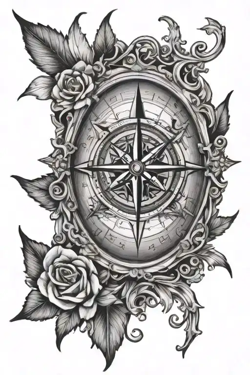compass rose clock mindfullness stregnth integirty respect honor tattoo design idea