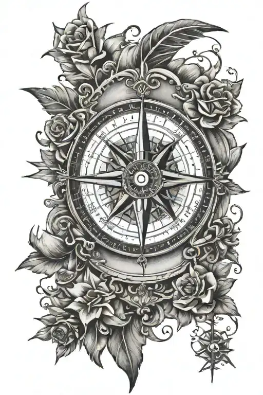 compass rose clock mindfullness stregnth integirty respect honor tattoo design idea