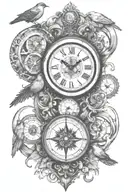wisdom courage clock compass rose clean lines swallow waiting for love tattoo design idea