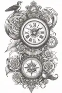 wisdom courage clock compass rose clean lines swallow waiting for love tattoo design idea