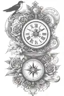 wisdom courage clock compass rose clean lines swallow waiting for love follow your own path tattoo design idea