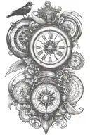 wisdom courage clock compass rose clean lines swallow tattoo design idea