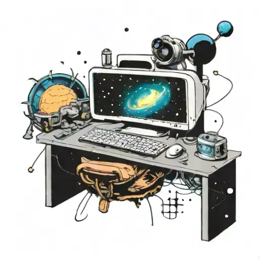 space, computer, tattoo design idea
