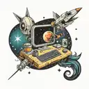 space, computer, tattoo design idea