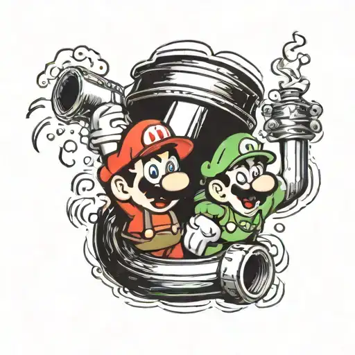 Mario bros coming out of a pipe tattoo design idea