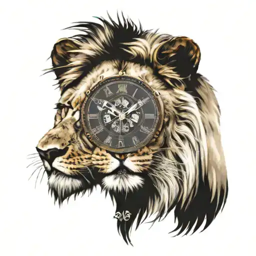 lion head clock date 224 Natasha  tattoo design idea