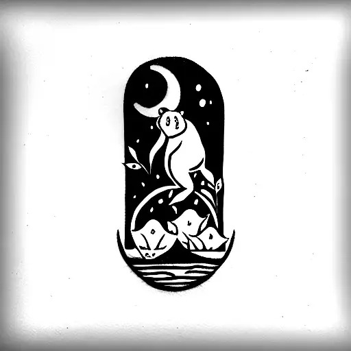 tarot card with a moon, panda, lily of the valley, and 17 tattoo design idea