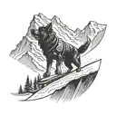 A snowboarding dog carving through the mountains tattoo design idea