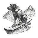 A snowboarding dog carving through the mountains tattoo design idea