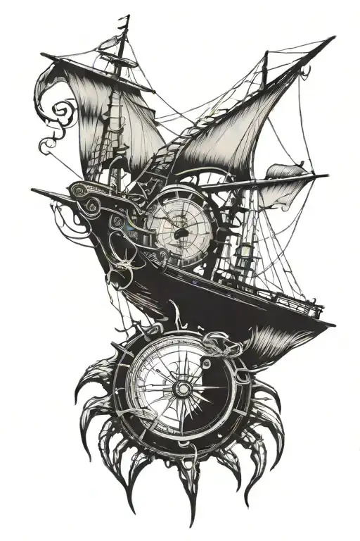 horseshoe crab pirate ship compass mermaid tattoo design idea