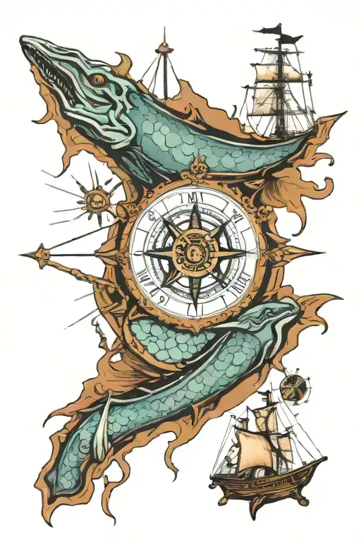 horseshoe crab pirate ship compass mermaid tattoo design idea