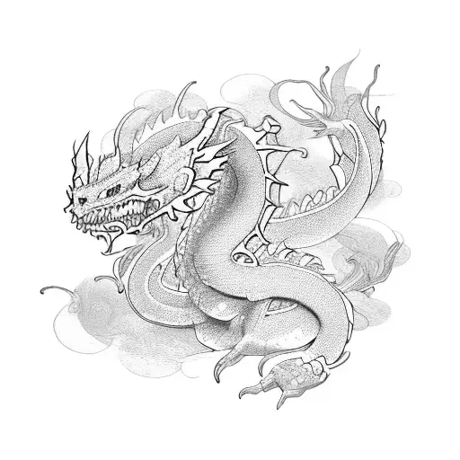 men sleeve dragon pink flowers tattoo design idea