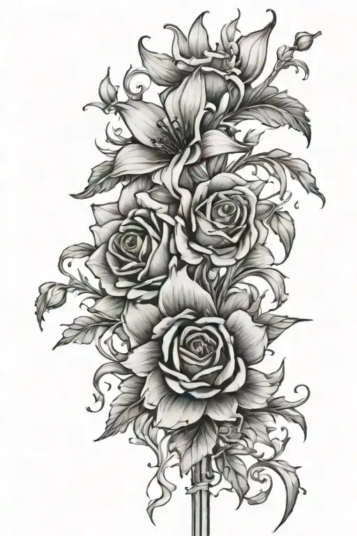 flowers on top of stem alive flowers bottom of stem dead  tattoo design idea