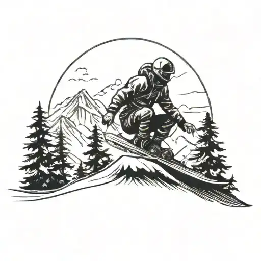 A tattoo design featuring a snowboarder carving down a mountain with palm trees in the background tattoo design idea