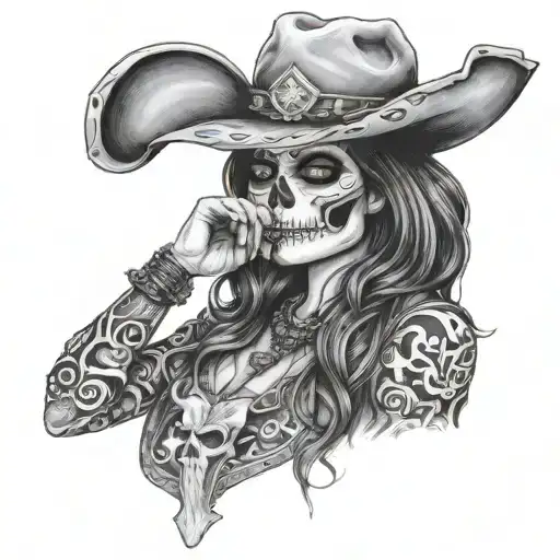 cowgirls skull going shhh tattoo design idea