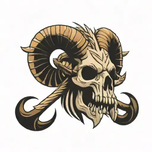 the skull of a ram whose horns are snakes tattoo design idea