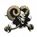 the skull of a ram whose horns are snakes tattoo design idea